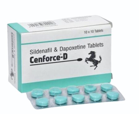 Afbeelding van een doosje Cenforce-D 160 mg van Centurion Laboratories, een medicijn voor de behandeling van erectiestoornissen en vroegtijdige ejaculatie.