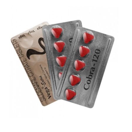 Afbeelding van 3 strips met elk 5 tabletten Cobra 120 mg van Centurion Laboratories, een krachtig medicijn voor de behandeling van erectiestoornissen.