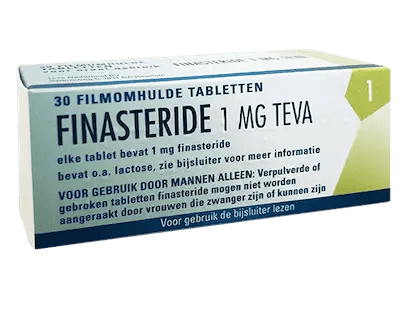 Doosje Finasteride 1 mg van Teva voor behandeling van haarverlies.