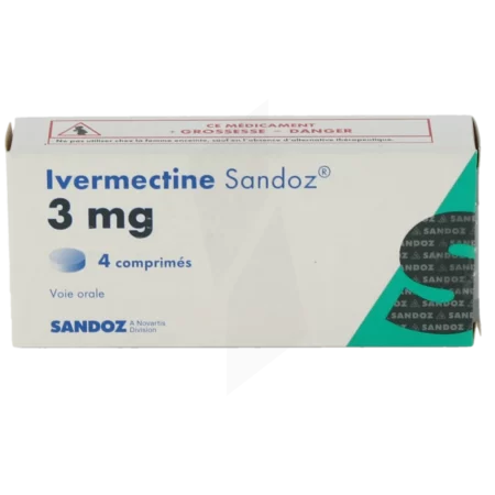 Doosje Ivermectine 3 mg van Sandoz voor behandeling van parasitaire infecties.