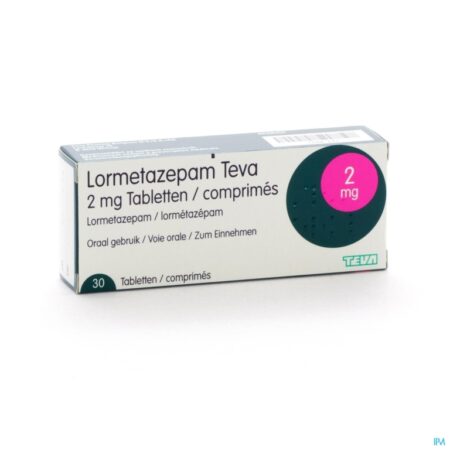 Doosje Lormetazepam 2 mg van Teva voor behandeling van ernstige slaapproblemen.