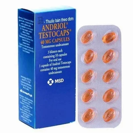 Doosje en strip Testosteron Undecanoate capsules van Andriol voor testosteronondersteuning.