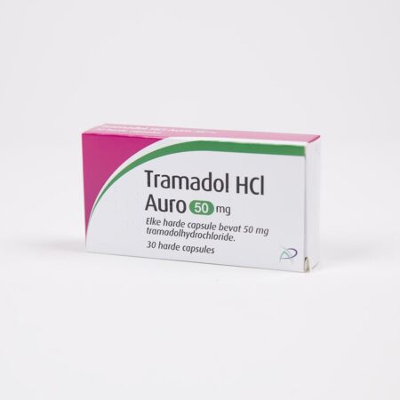 Doosje Tramadol 50 mg van Aurobindo, pijnstiller voor verlichting van matige pijn.