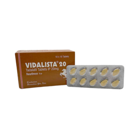 Doosje en striptabletten Vidalista 20 mg voor erectiestoornissen.